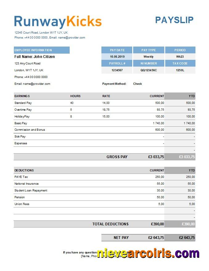 Runway Kicks company payslip